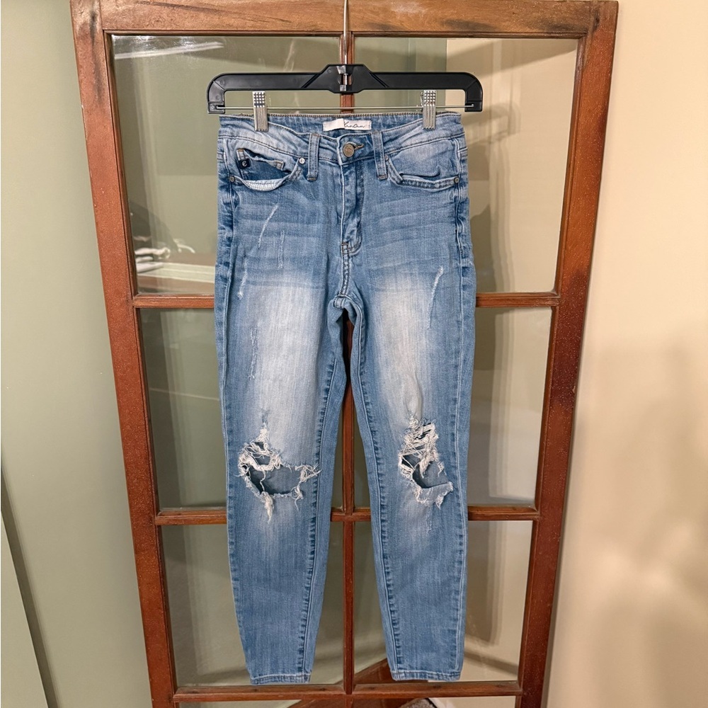 KanCan Blue Skinny Jeans with Distressed Look
